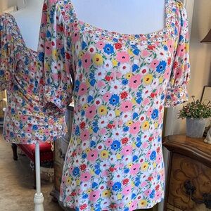Boden Multicolor Floral Square Neck Blouse
